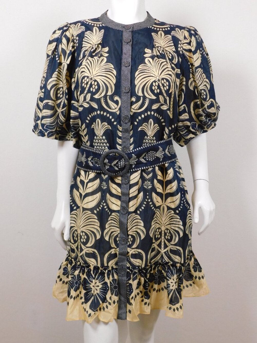 FARM RIO Ainika Tropical Splendor Blue Mini Dress L (32926)